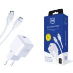 Kitas telefono priedas 3MK  3mk Hyper Charger PD GaN 25W Wall Charger with USB-C Cable - White 