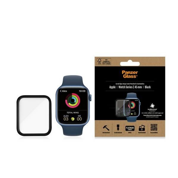 Cits mobilo telefonu aksesuārs Panzer Glass PanzerGlass Curved Apple Watch 7 45mm Antibacterial black/black