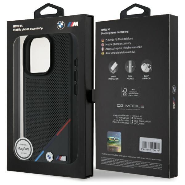 Muu telefoni lisavarustus BMW BMW BMHMP16X23PUPDK iPhone 16 Pro Max 6.9" black/black hardcase M Perforated Tricolor Line MagSafe