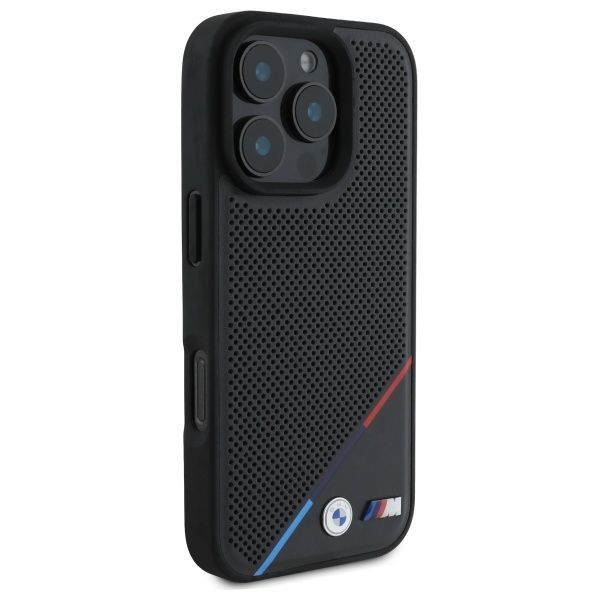 Muu telefoni lisavarustus BMW BMW BMHMP16X23PUPDK iPhone 16 Pro Max 6.9" black/black hardcase M Perforated Tricolor Line MagSafe