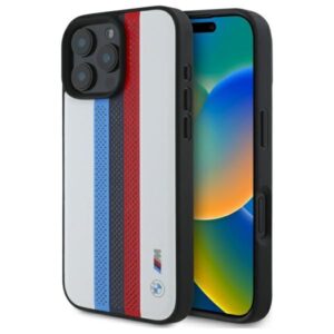 Muu telefoni lisavarustus BMW  BMW BMHMP16X23PUPTH iPhone 16 Pro Max 6.9" white/white hardcase M Perf. Tricolor Printed Stripes MagSafe 