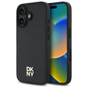 Kitas telefono priedas DKNY  DKNY DKHMP16SPSHRPSK iPhone 16 6.1" hardcase black/black Repeat Pattern Stack Logo MagSafe 