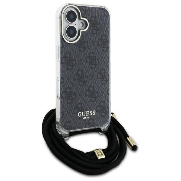 Kitas telefono priedas Guess Guess GUHCP16LHC4SEK iPhone 16 Pro 6.3" black/black hardcase Crossbody Cord 4G Print
