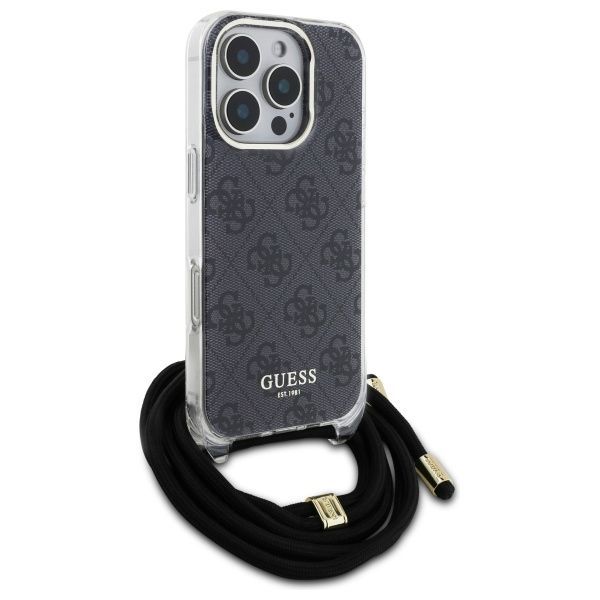 Cits mobilo telefonu aksesuārs Guess Guess GUHCP16XHC4SEK iPhone 16 Pro Max 6.9" black/black hardcase Crossbody Cord 4G Print