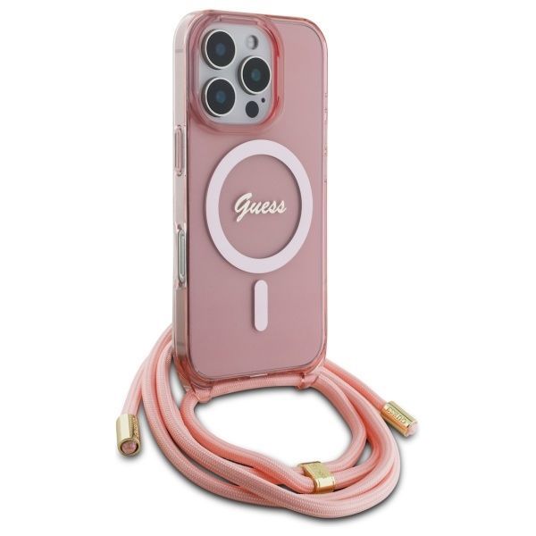 Muu telefoni lisavarustus Guess Guess GUHMP16LHCTSGNSP iPhone 16 Pro 6.3" pink/pink hardcase Crossbody Cord Script MagSafe