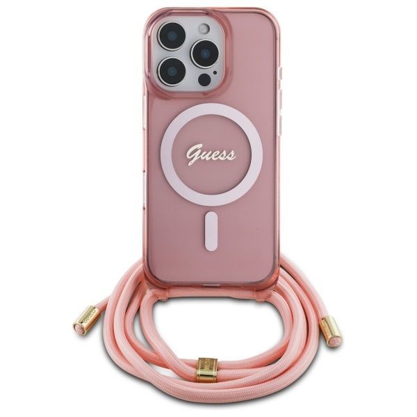 Muu telefoni lisavarustus Guess Guess GUHMP16LHCTSGNSP iPhone 16 Pro 6.3" pink/pink hardcase Crossbody Cord Script MagSafe