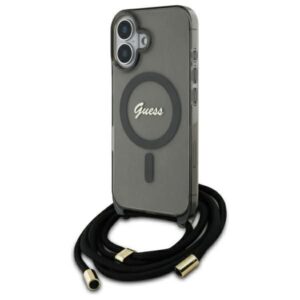 Cits mobilo telefonu aksesuārs Guess  Guess GUHMP16SHCTSGNSK iPhone 16 6.1" black/black hardcase Crossbody Cord Script MagSafe 