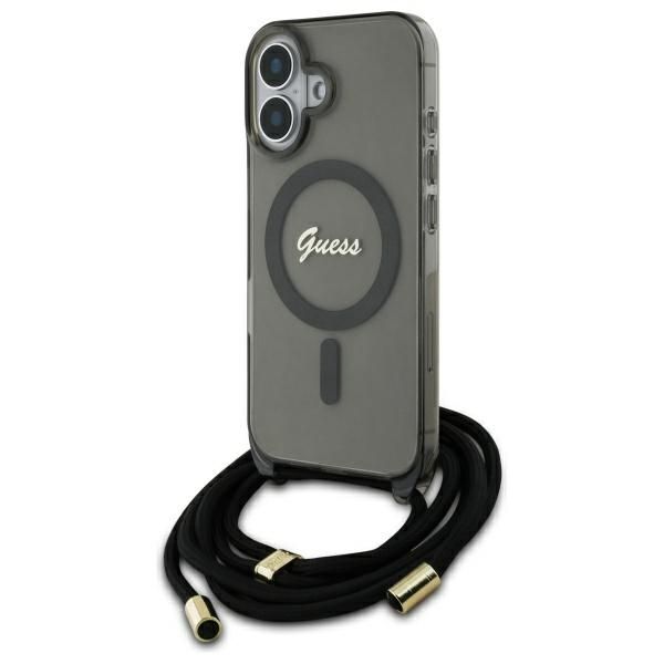 Muu telefoni lisavarustus Guess Guess GUHMP16SHCTSGNSK iPhone 16 6.1" black/black hardcase Crossbody Cord Script MagSafe