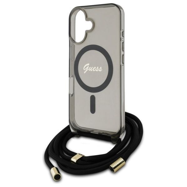 Muu telefoni lisavarustus Guess Guess GUHMP16SHCTSGNSK iPhone 16 6.1" black/black hardcase Crossbody Cord Script MagSafe
