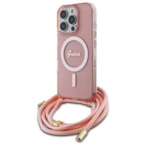 Cits mobilo telefonu aksesuārs Guess  Guess GUHMP16XHCTSGNSP iPhone 16 Pro Max 6.9" pink/pink hardcase Crossbody Cord Script MagSafe 