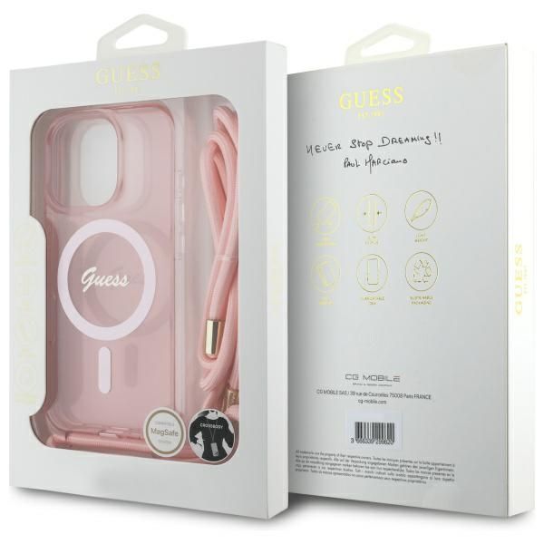 Kitas telefono priedas Guess Guess GUHMP16XHCTSGNSP iPhone 16 Pro Max 6.9" pink/pink hardcase Crossbody Cord Script MagSafe