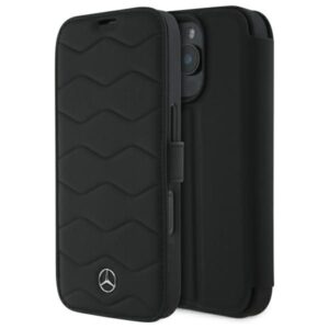 Cits mobilo telefonu aksesuārs Mercedes-Benz  Mercedes MB Waves Leather Case for iPhone 16 Pro Max - Black 