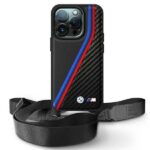 Cits mobilo telefonu aksesuārs BMW  BMW BMHCP16X23PSVTK iPhone 16 Pro Max 6.9" black/black hardcase M Edition Carbon Tricolor Lines & Strap 
