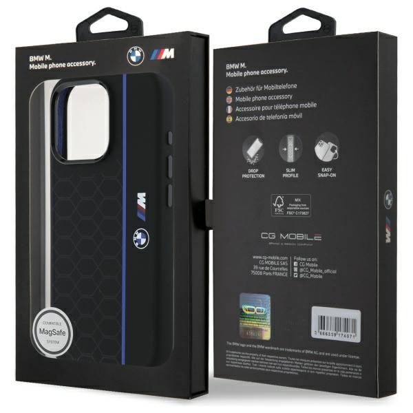 Other Phone Accessory BMW BMW BMHMP16L23SHEB iPhone 16 Pro 6.3" black/black hardcase Silicone Hexagon Blue Line MagSafe
