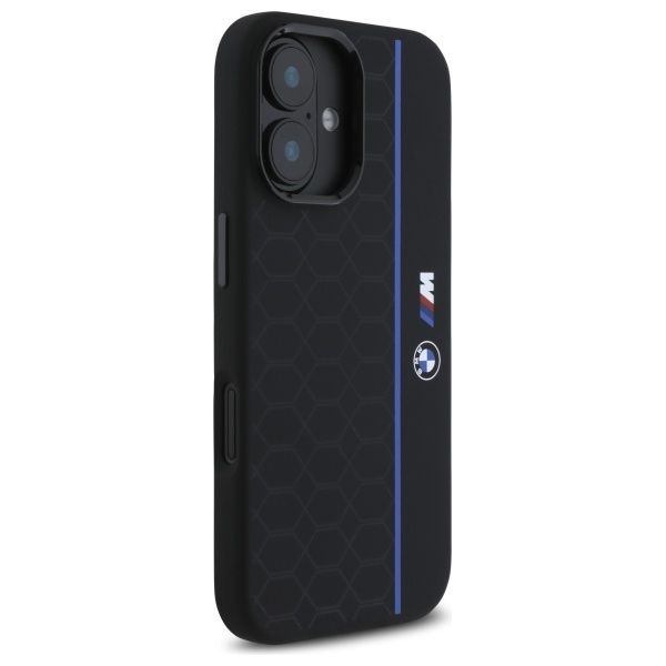 Muu telefoni lisavarustus BMW BMW BMHMP16S23SHEB iPhone 16 6.1" black/black hardcase Silicone Hexagon Blue Line MagSafe