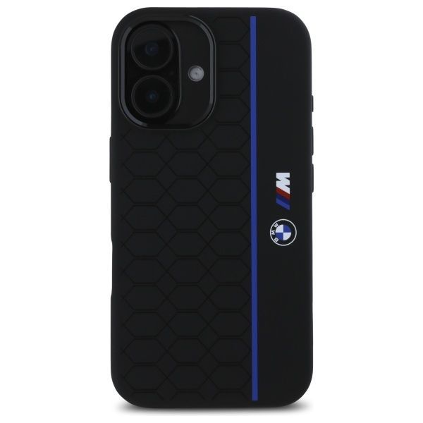 Muu telefoni lisavarustus BMW BMW BMHMP16S23SHEB iPhone 16 6.1" black/black hardcase Silicone Hexagon Blue Line MagSafe