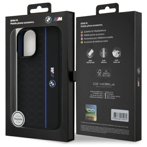 Muu telefoni lisavarustus BMW BMW BMHMP16S23SHEB iPhone 16 6.1" black/black hardcase Silicone Hexagon Blue Line MagSafe