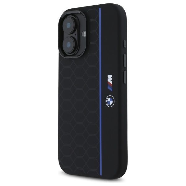 Muu telefoni lisavarustus BMW BMW BMHMP16S23SHEB iPhone 16 6.1" black/black hardcase Silicone Hexagon Blue Line MagSafe