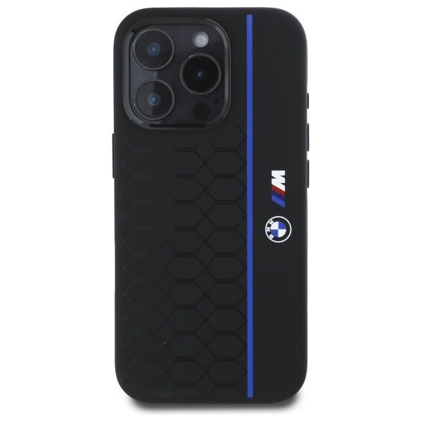 Other Phone Accessory BMW BMW BMHMP16X23SHEB iPhone 16 Pro Max 6.9" black/black hardcase Silicone Hexagon Blue Line MagSafe