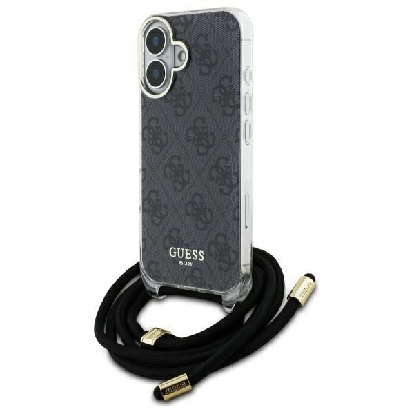 Cits mobilo telefonu aksesuārs Guess Guess GUHCP16SHC4SEK iPhone 16 6.1" black/black hardcase Crossbody Cord 4G Print