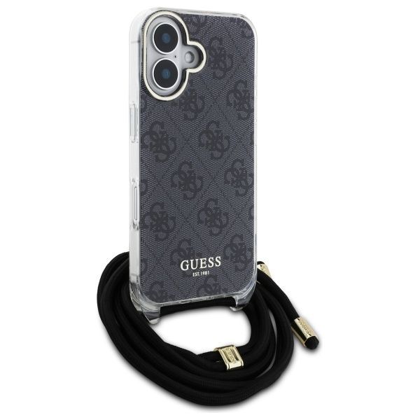 Cits mobilo telefonu aksesuārs Guess Guess GUHCP16SHC4SEK iPhone 16 6.1" black/black hardcase Crossbody Cord 4G Print