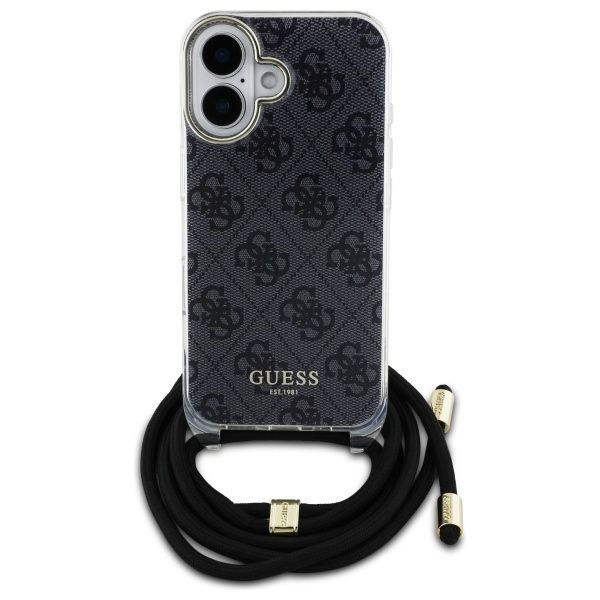 Cits mobilo telefonu aksesuārs Guess Guess GUHCP16SHC4SEK iPhone 16 6.1" black/black hardcase Crossbody Cord 4G Print