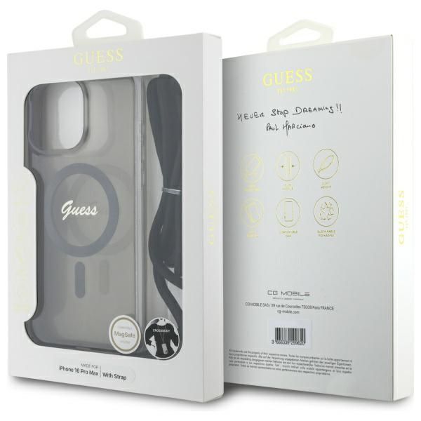 Muu telefoni lisavarustus Guess Guess GUHMP16LHCTSGNSK iPhone 16 Pro 6.3" black/black hardcase Crossbody Cord Script MagSafe