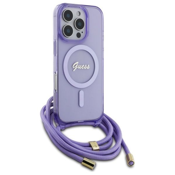 Muu telefoni lisavarustus Guess Guess GUHMP16LHCTSGNSU iPhone 16 Pro 6.3" purple/purple hardcase Crossbody Cord Script MagSafe