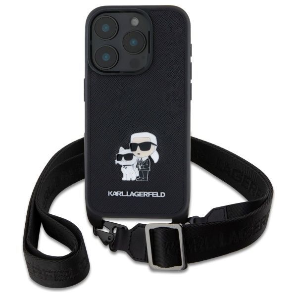 Cits mobilo telefonu aksesuārs Karl Lagerfeld Karl Lagerfeld KLHCP16LSAKCPBK iPhone 16 Pro 6.3" black/black hardcase Saffiano Karl&Choupette Metal Pin CBDY Strap