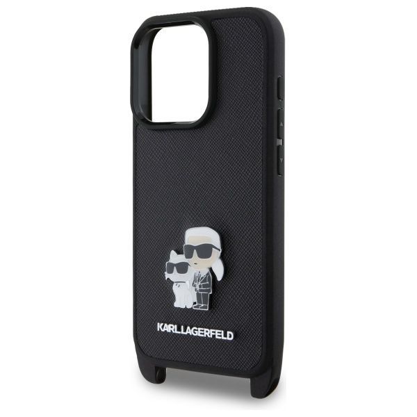 Cits mobilo telefonu aksesuārs Karl Lagerfeld Karl Lagerfeld KLHCP16LSAKCPBK iPhone 16 Pro 6.3" black/black hardcase Saffiano Karl&Choupette Metal Pin CBDY Strap