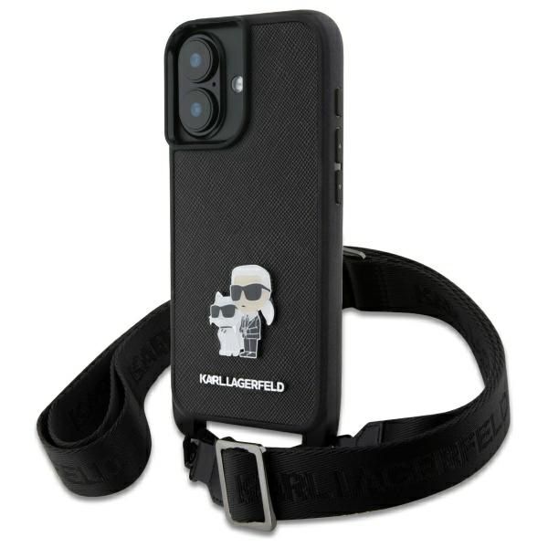 Other Phone Accessory Karl Lagerfeld Karl Lagerfeld KLHCP16SSAKCPBK iPhone 16 6.1" black hardcase Saffiano Karl&Choupette Metal Pin CBDY Strap