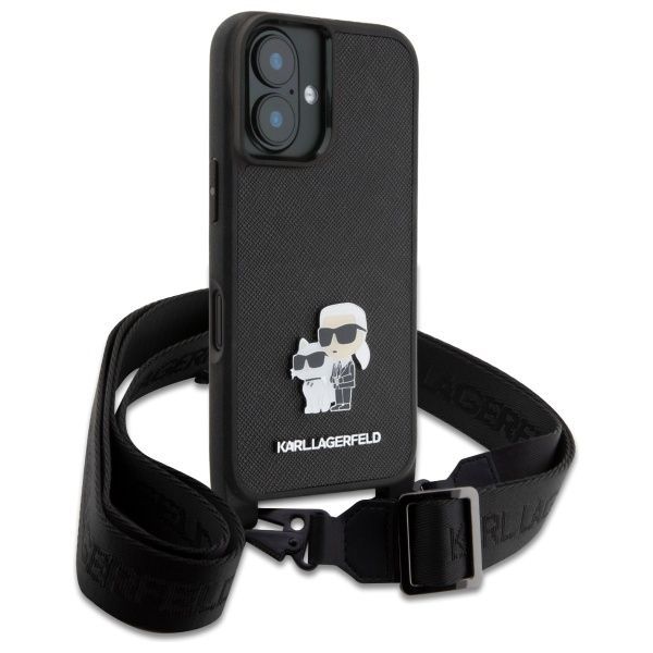Other Phone Accessory Karl Lagerfeld Karl Lagerfeld KLHCP16SSAKCPBK iPhone 16 6.1" black hardcase Saffiano Karl&Choupette Metal Pin CBDY Strap