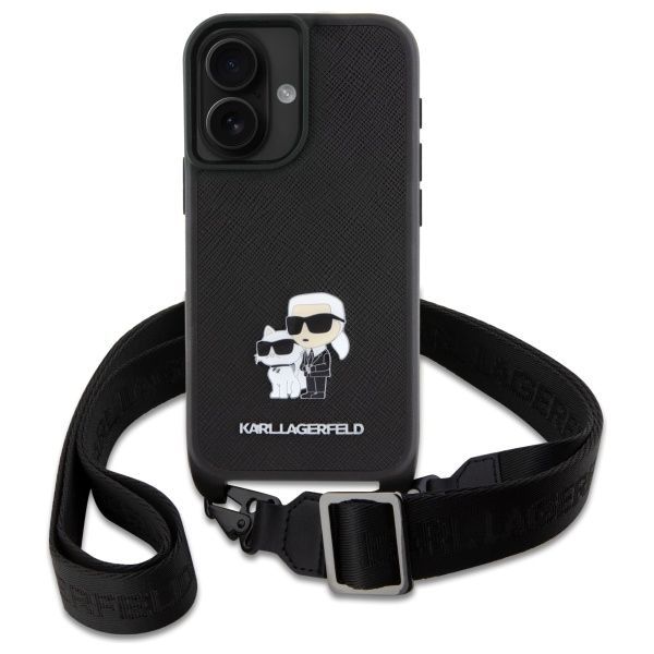 Other Phone Accessory Karl Lagerfeld Karl Lagerfeld KLHCP16SSAKCPBK iPhone 16 6.1" black hardcase Saffiano Karl&Choupette Metal Pin CBDY Strap