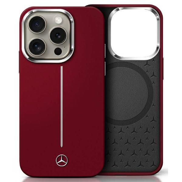 Kitas telefono priedas Mercedes-Benz Mercedes Silicone White Stripe MagSafe Case for iPhone 16 Pro Max - Red