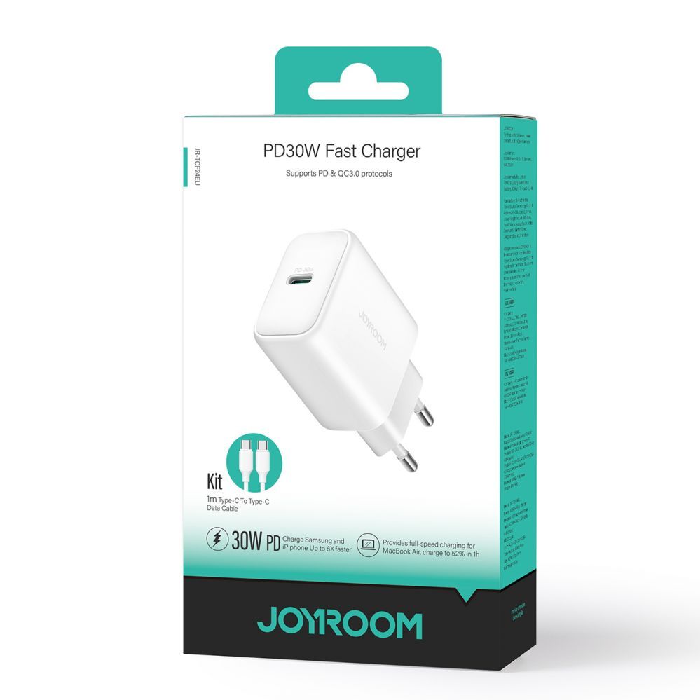 Adaptrid Joyroom Joyroom JR-TCF24 USB-C PD 30W QC SFC network charger - white + 1m USB-C cable