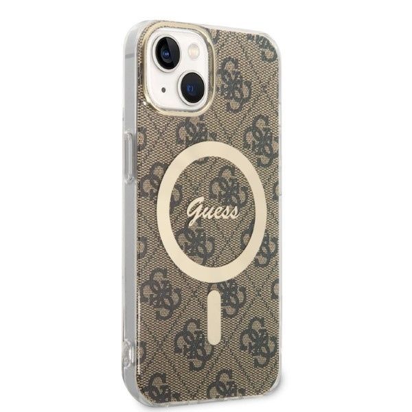 Aizmugurējais vāciņš Guess Set Guess GUBPP14SH4EACSW Case+ Charger iPhone 14 6.1" brown/brown hard case 4G Print MagSafe