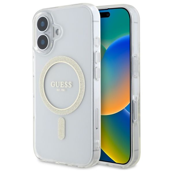 Muu telefoni lisavarustus Guess Guess GUHMP16MHFGERET iPhone 16 Plus 6.7" transparent hardcase IML Glitter Circle MagSafe