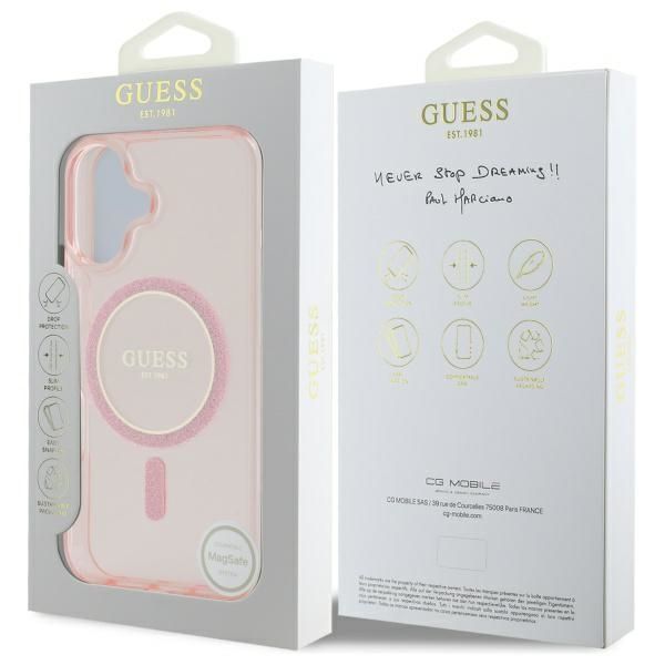 Other Phone Accessory Guess Guess GUHMP16SHFGEREP iPhone 16 6.1" pink/pink hardcase IML Glitter Circle MagSafe