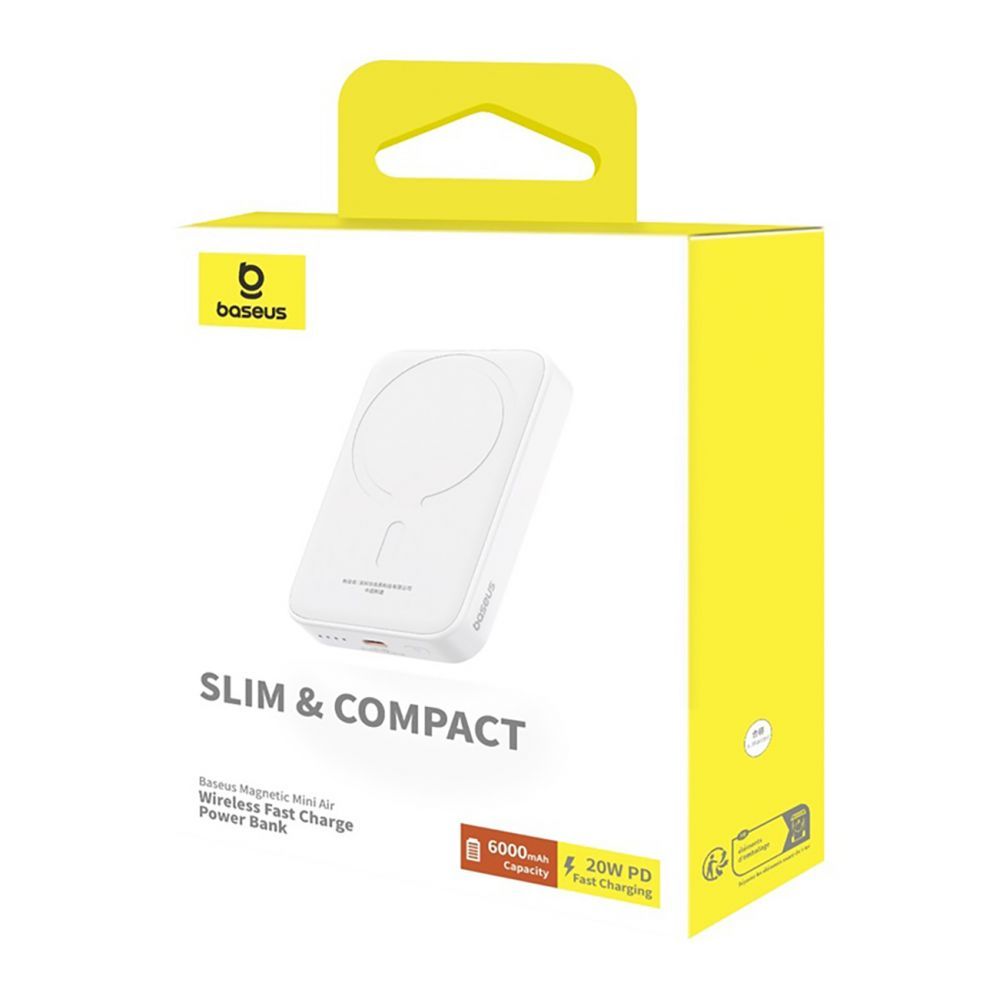 Väline aku Baseus Baseus Magnetic Mini Air PPCXM06A 6000mAh 20W Power Bank with Simple Series USB-C Cable - White