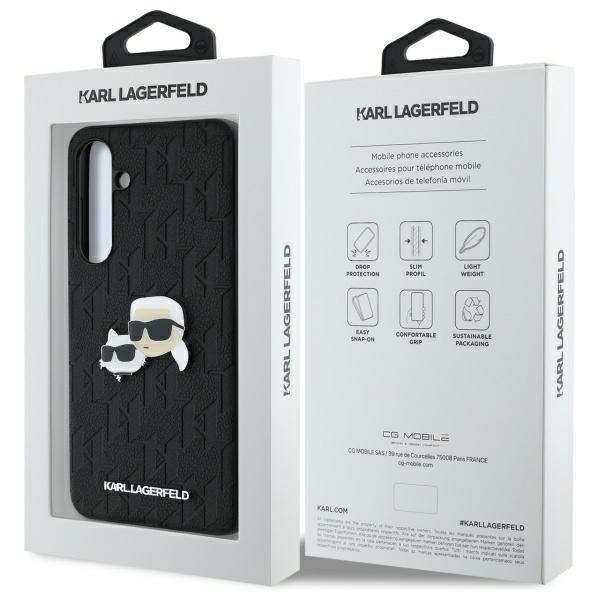 Kitas telefono priedas Karl Lagerfeld Karl Lagerfeld KLHCS24FEPGKLKCPK Sam S24 FE S721 black/black hardcase Monogram Karl&Chaoupette Head Pin