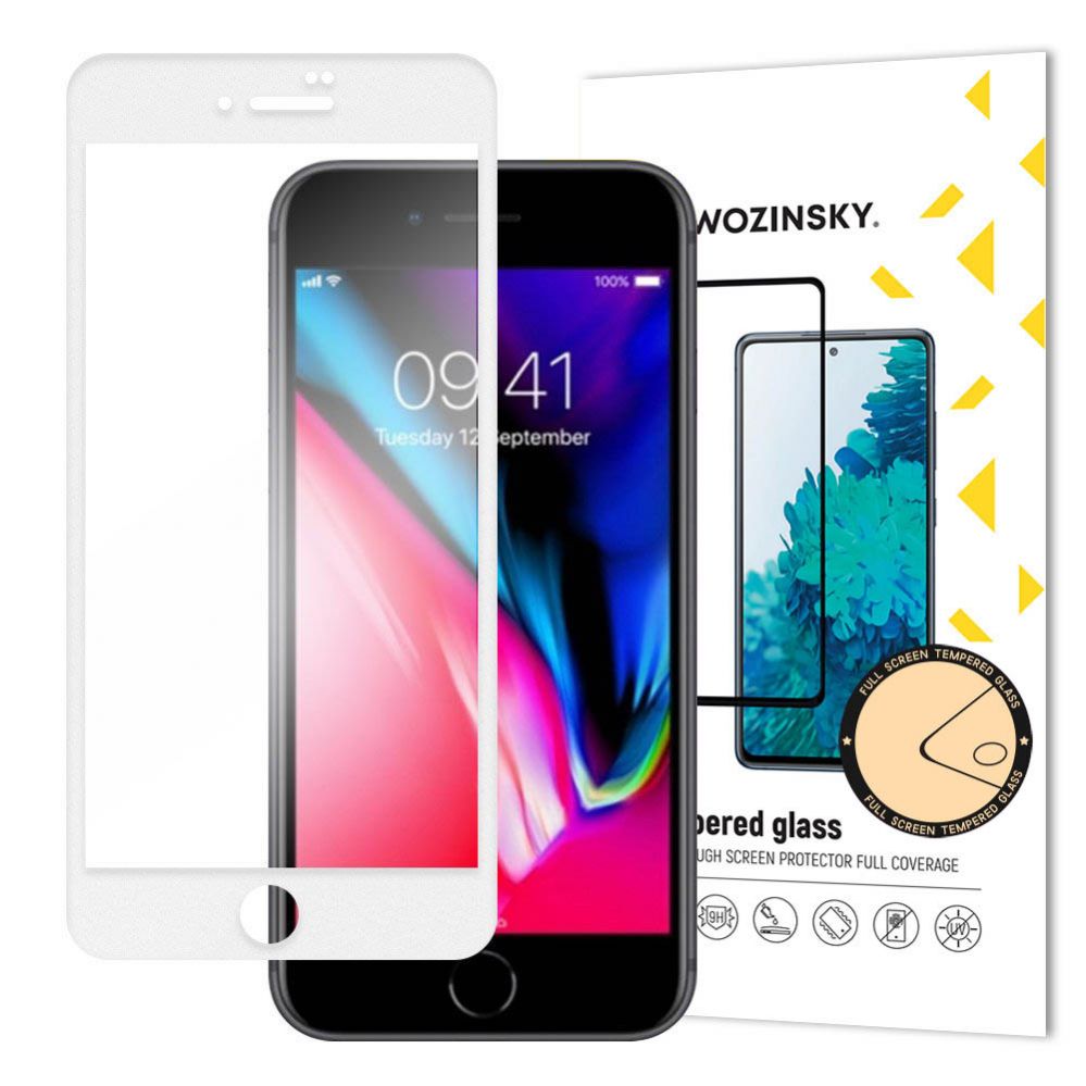 Aizsargstikls Wozinsky Wozinsky Tempered Glass Full Glue Super Tough Screen Protector Full Coveraged with Frame Case Friendly for iPhone SE 2022 / SE 2020 / iPhone 8 / iPhone 7 white