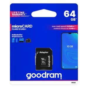 Flash drive Goodram  Goodram Microcard 64 GB micro SD XC UHS-I class 10 memory card, SD adapter (M1AA-0640R12) 