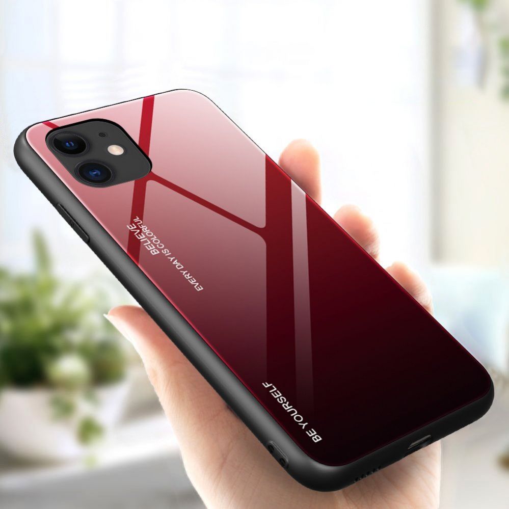 Aizmugurējais vāciņš Hurtel Gradient Glass Durable Cover with Tempered Glass Back iPhone 12 mini black-red