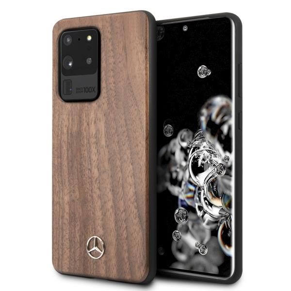 Tagakaaned Mercedes-Benz Mercedes Wood Line Walnut Case for Samsung Galaxy S20 Ultra - Brown