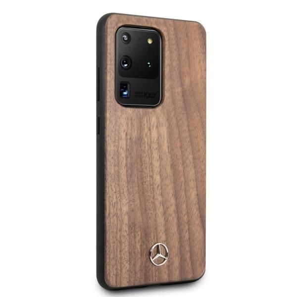 Tagakaaned Mercedes-Benz Mercedes Wood Line Walnut Case for Samsung Galaxy S20 Ultra - Brown