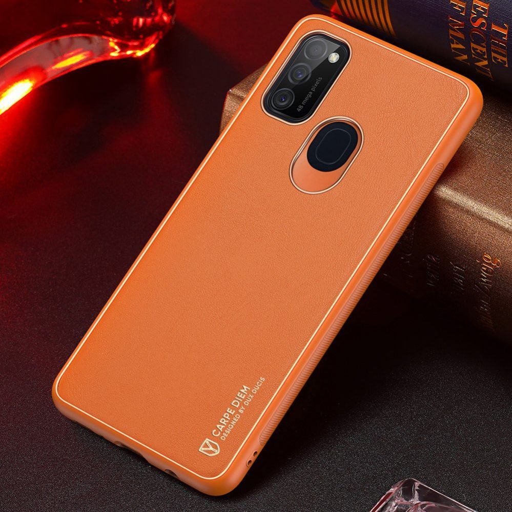Back panel cover Dux Ducis Dux Ducis Yolo elegant case made of soft TPU and PU leather for Samsung Galaxy M30s orange