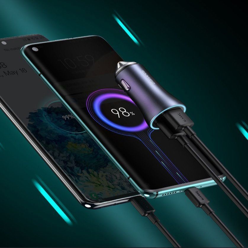 Adapter Baseus Baseus Golden Contactor Pro fast car charger USB Type C / USB 40 W Power Delivery 3.0 Quick Charge 4 + SCP FCP AFC gray (CCJD-0G)