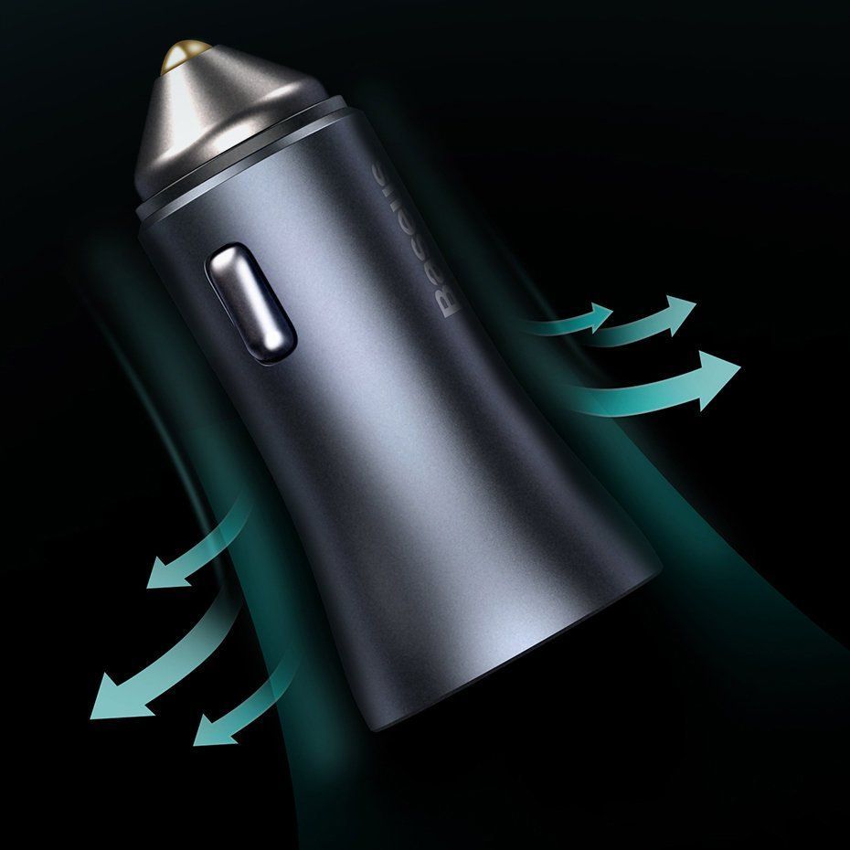 Adapter Baseus Baseus Golden Contactor Pro fast car charger USB Type C / USB 40 W Power Delivery 3.0 Quick Charge 4 + SCP FCP AFC gray (CCJD-0G)