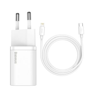 Adapteris Baseus  Baseus Super Si 1C fast charger USB Type C 20W Power Delivery + USB Type C - Lightning cable 1m white (TZCCSUP-B02)