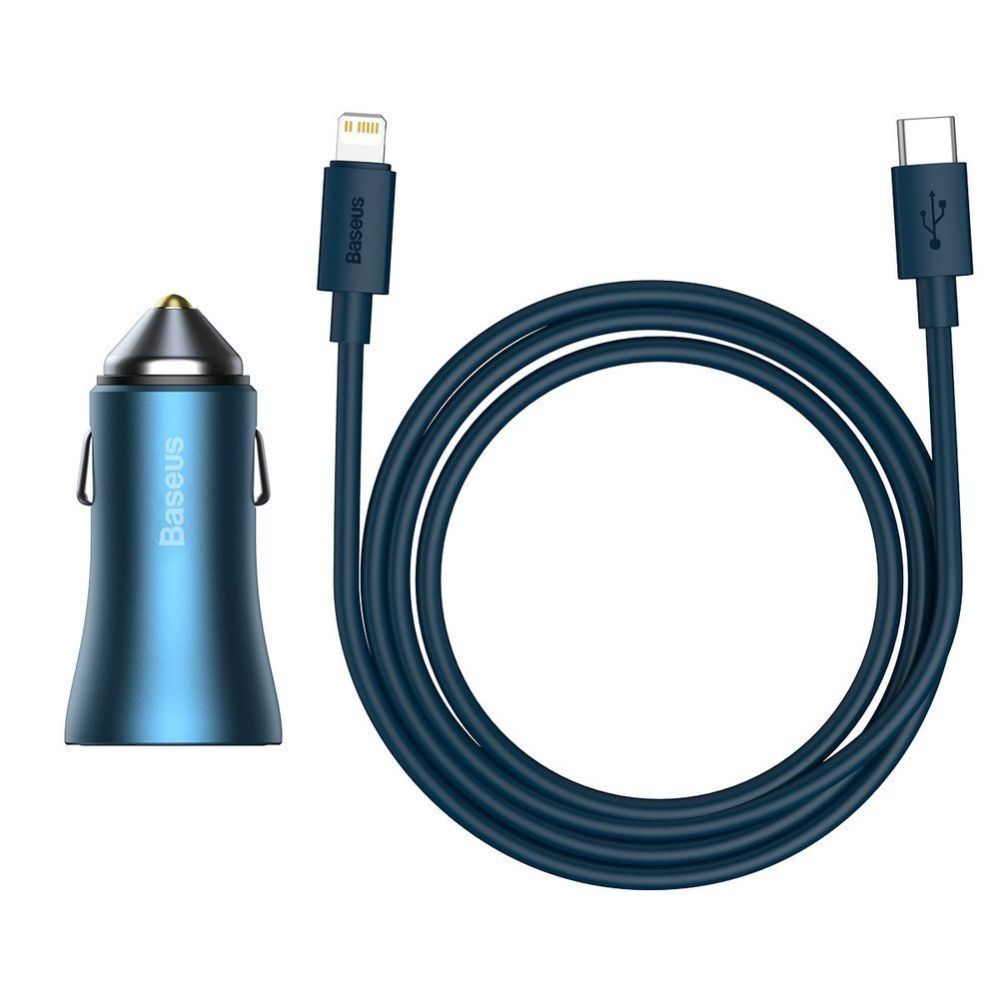 Adaptrid Baseus Baseus Golden Contactor Pro fast car charger USB Type C / USB 40 W Power Delivery 3.0 Quick Charge 4+ SCP FCP AFC + USB Type C cable - Lightning blue (TZCCJD-03)